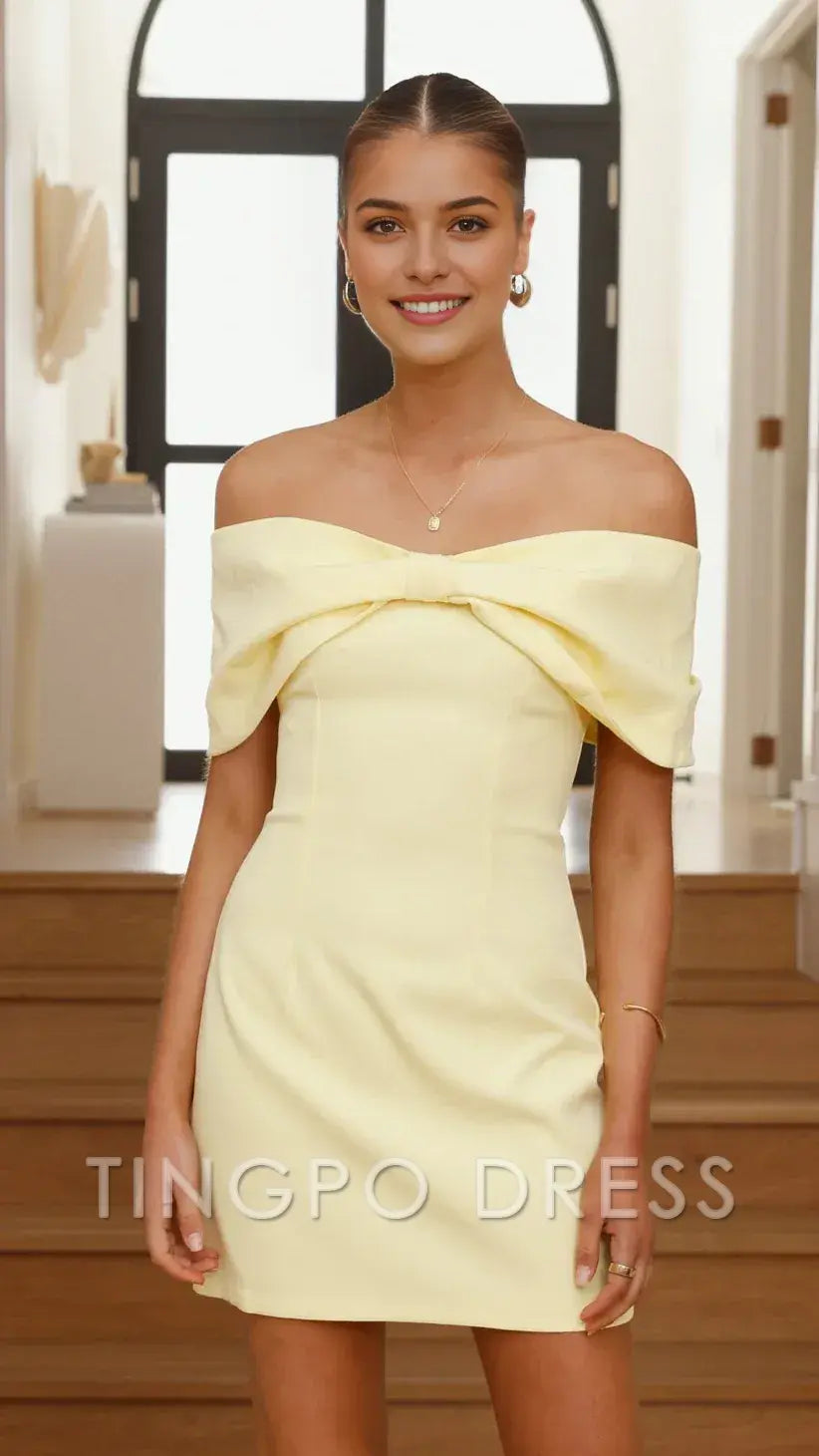 TingPo Wholesale Elegant Glamorous Off - Shoulder Yellow Dress: Light Up Any Occasion